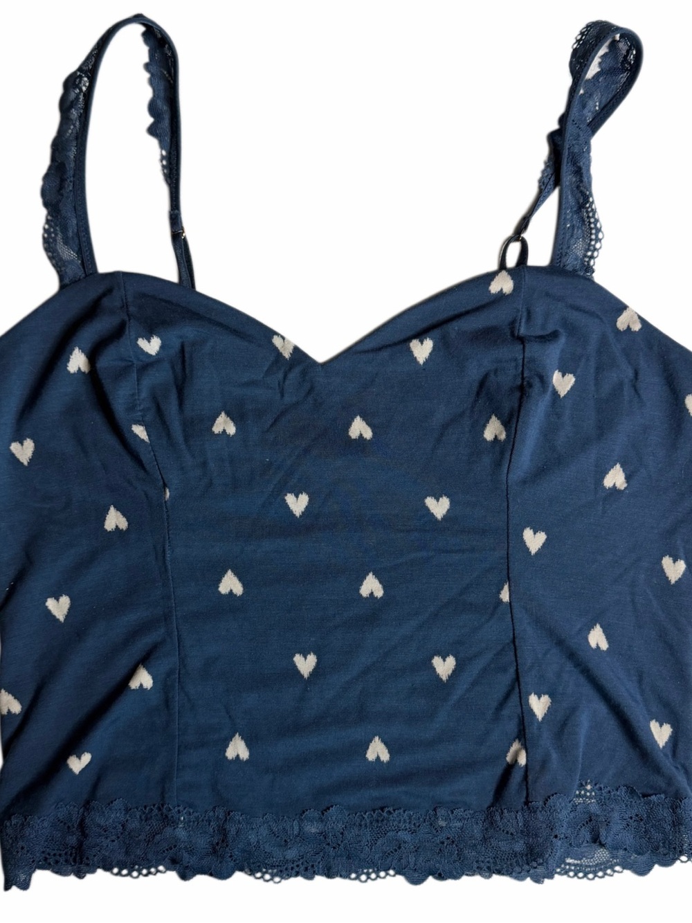 Victoria’s Secret Blue Heart Print Lace Bralette Crop Cami Size S-M?